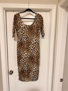 ALLOY Leopard-Print Midi Bodycon Dress in Brown and Black